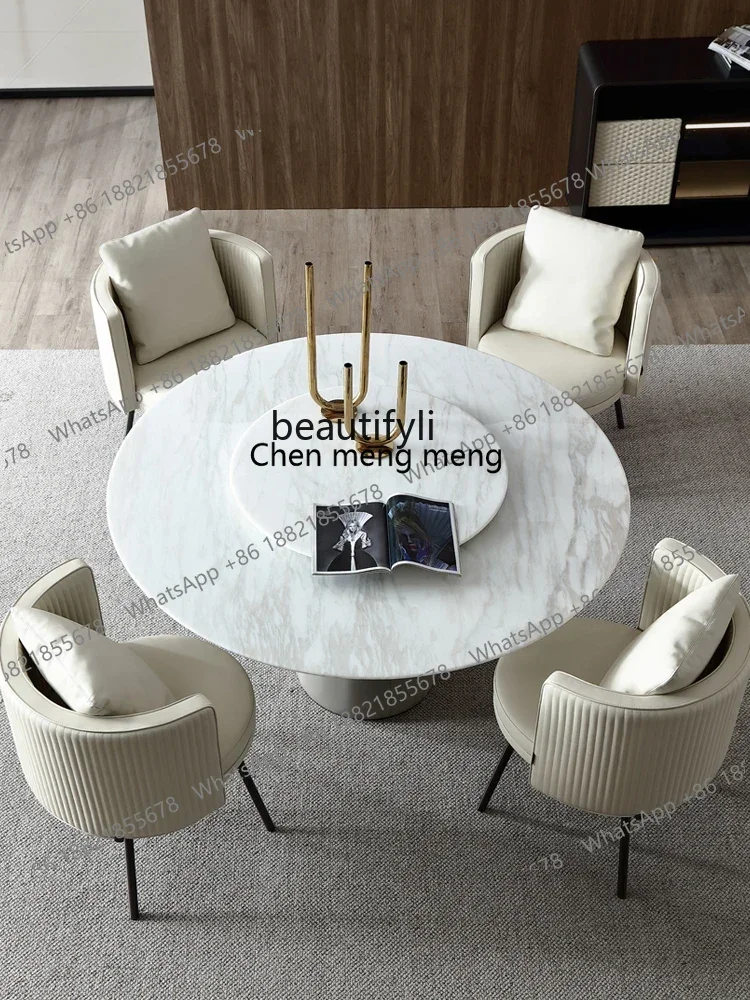 zS173zq1Marble round dining table, Italian light luxury 4-6 people dining table