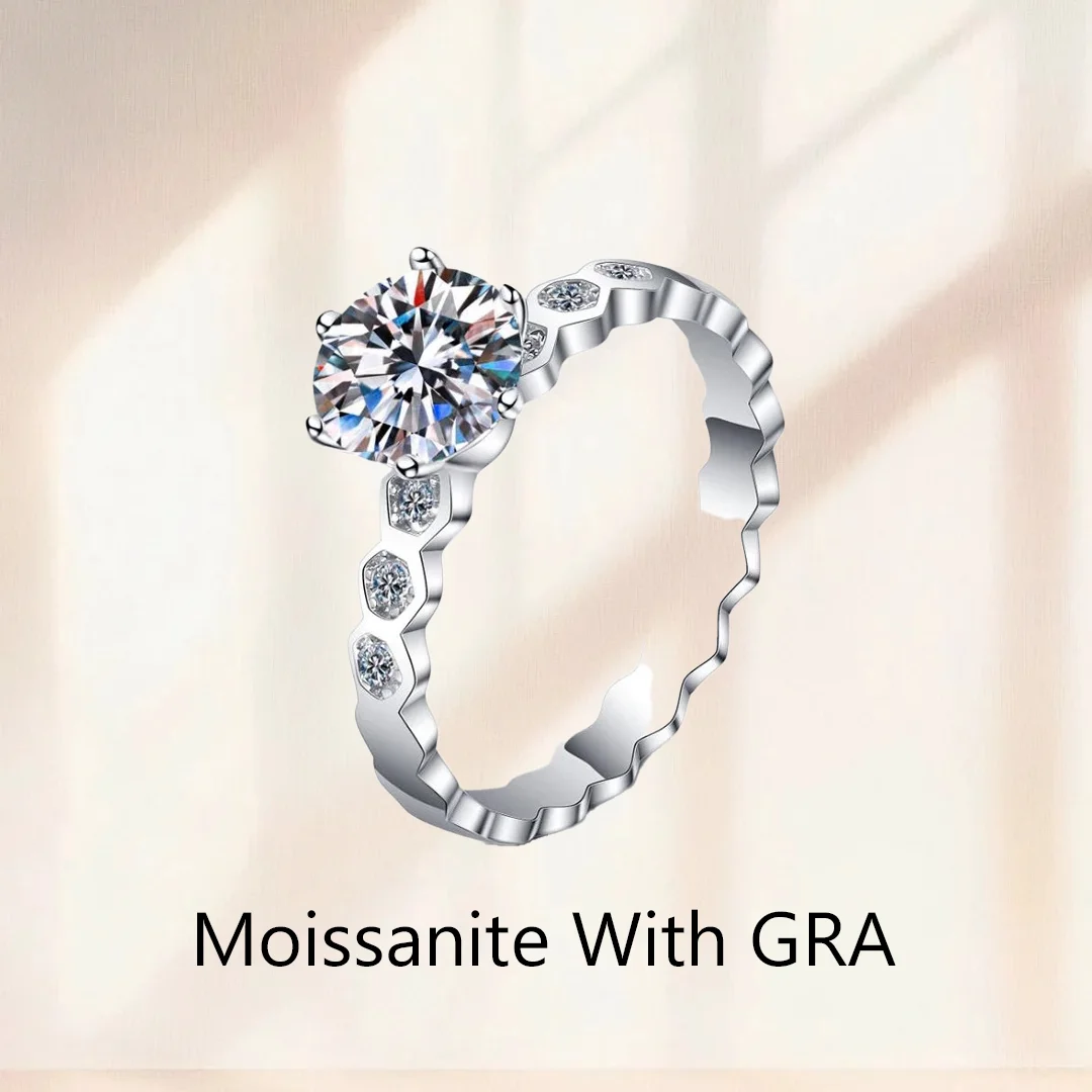 [Promotion]D VVS Sparkling With GRA Certificate Luxury Moissanite Rings Pass Diamond Tester S925 Sterling Silver For Women Gift