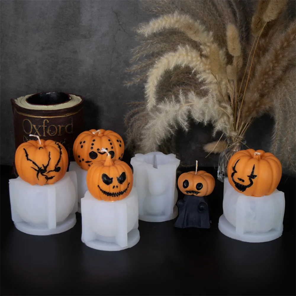 

New Halloween Pumpkin Candle Silicone Mold Aromatherapy Plaster Ghost Expression Plaster Decoration Resin Mold Candle Making Kit