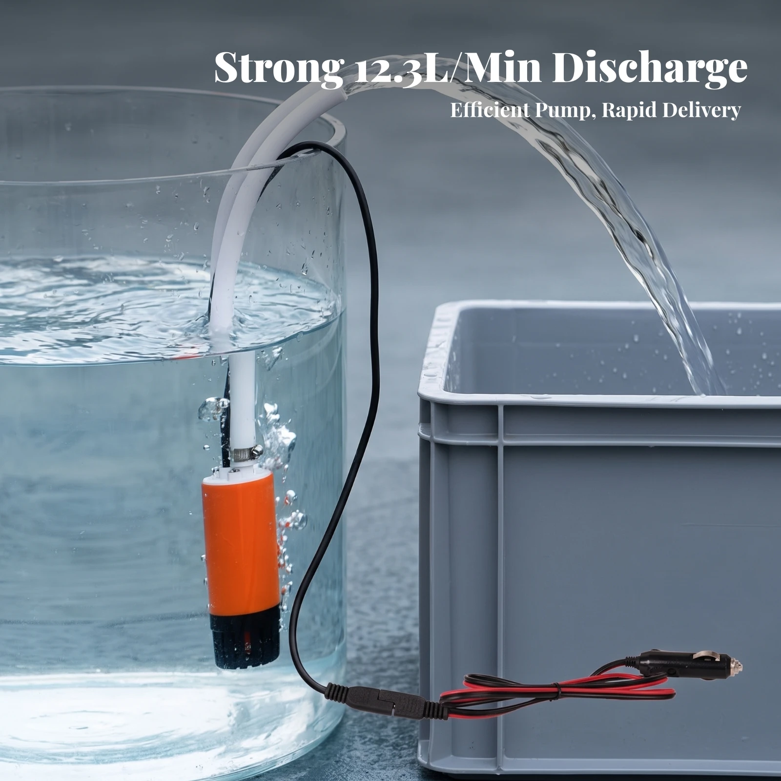 12V Water Transfer Pump Powerful Portable Water Transfer Device with Hose Long-Lasting Submersible for Campers, Camping