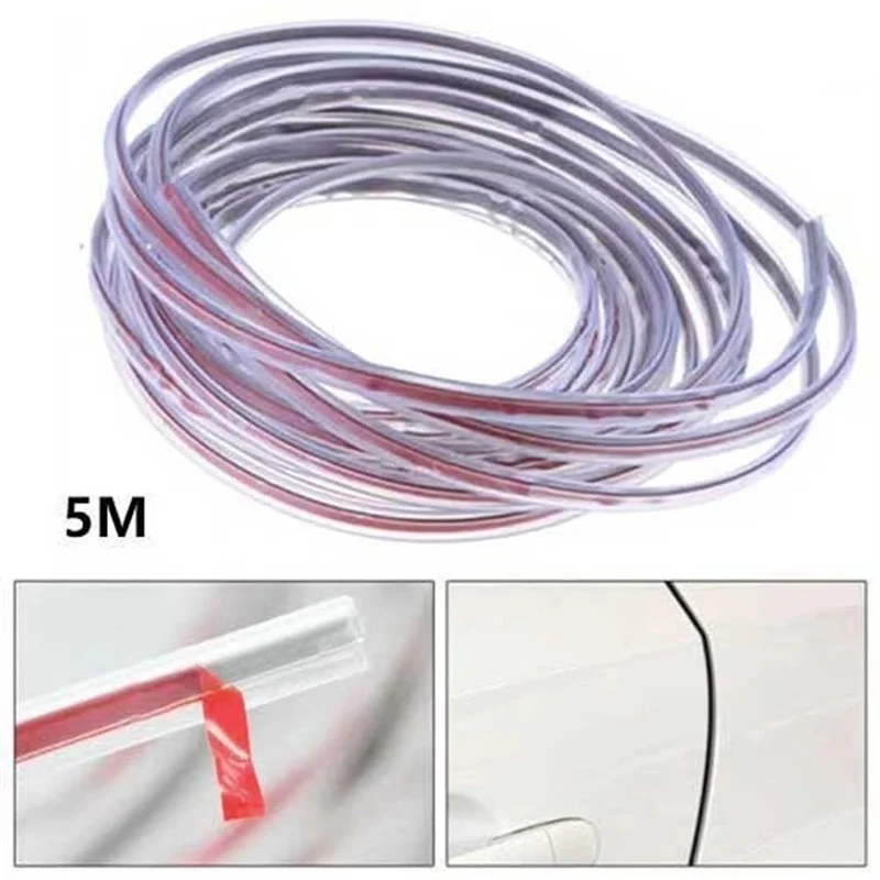 5m Car Door Edge Protection Strips Sound Insulation Door Protector Noise Isolation Clear Chrome Sealant Strips PVC Seal Strip