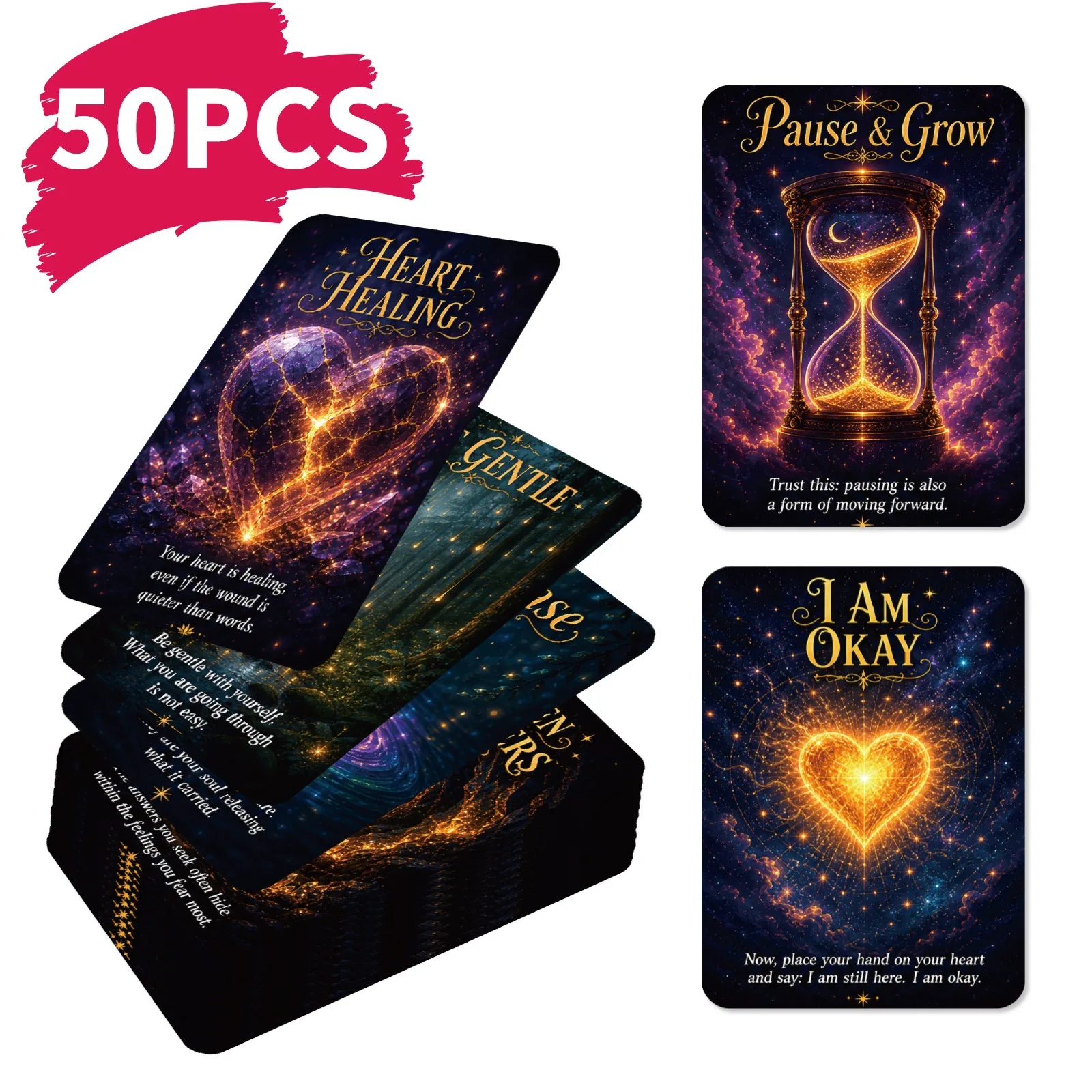 50 cartes Oracle de guérison spirituelle cosmique, ciel étoilé, énergie positive, vœux du cœur, inspiration pour la méditation, cartes de style Tarot