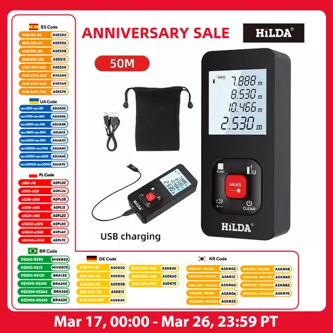HILDA 50M 레이저 거리 측정기 거리 측정기 레이저 테이프 거리 측정기 빌딩 전문 측정기 레이저 눈금자 테스트 도구 HILDA 50M 레이저 거리 측정기 거리 측정기 레이저 테이프 거리 측정기 빌딩 전문 측정기 레이저 눈금자 테스트 도구