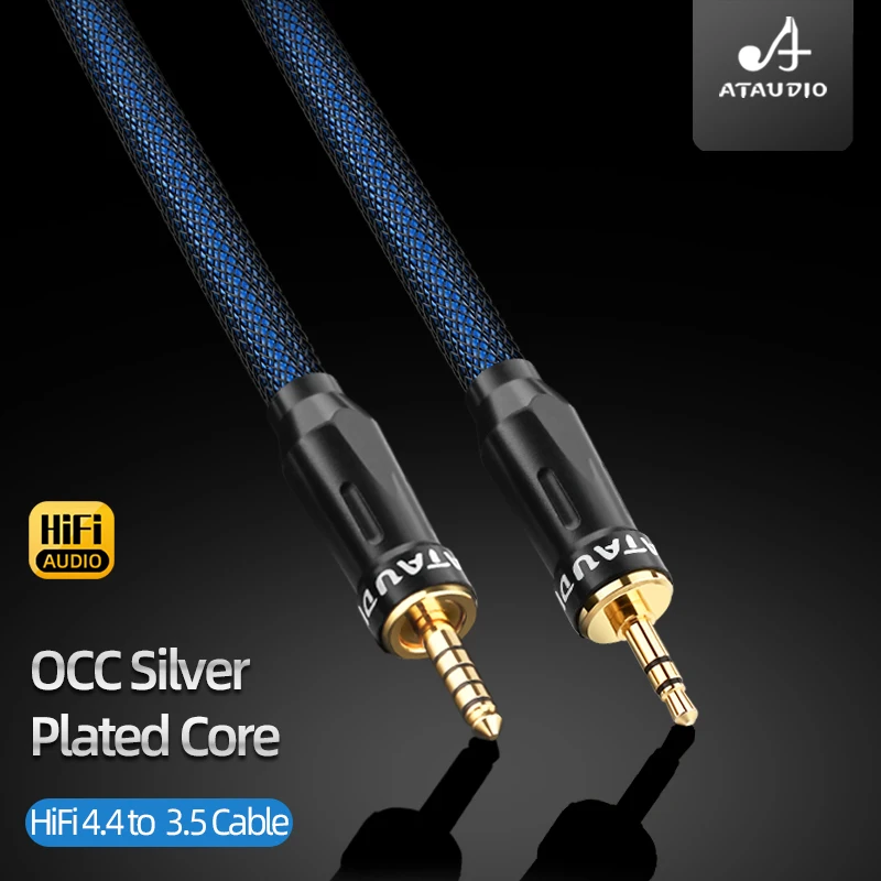 HiFi OCC Silver-Plated 4.4mm to 3.5mm Audio Cable with Dual Shielding Connection for Decoder Amplifier Player