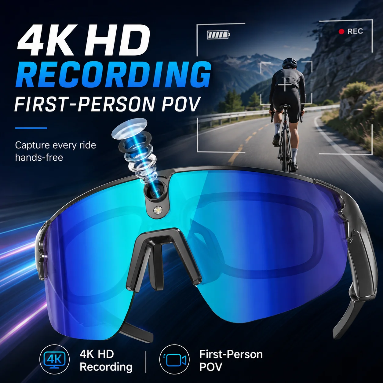 New AI Smart Shooting&Recording Glasses With 800W Camera HD Anti-shake Bicycle Riding Shooting Artifact Windproof Goggles