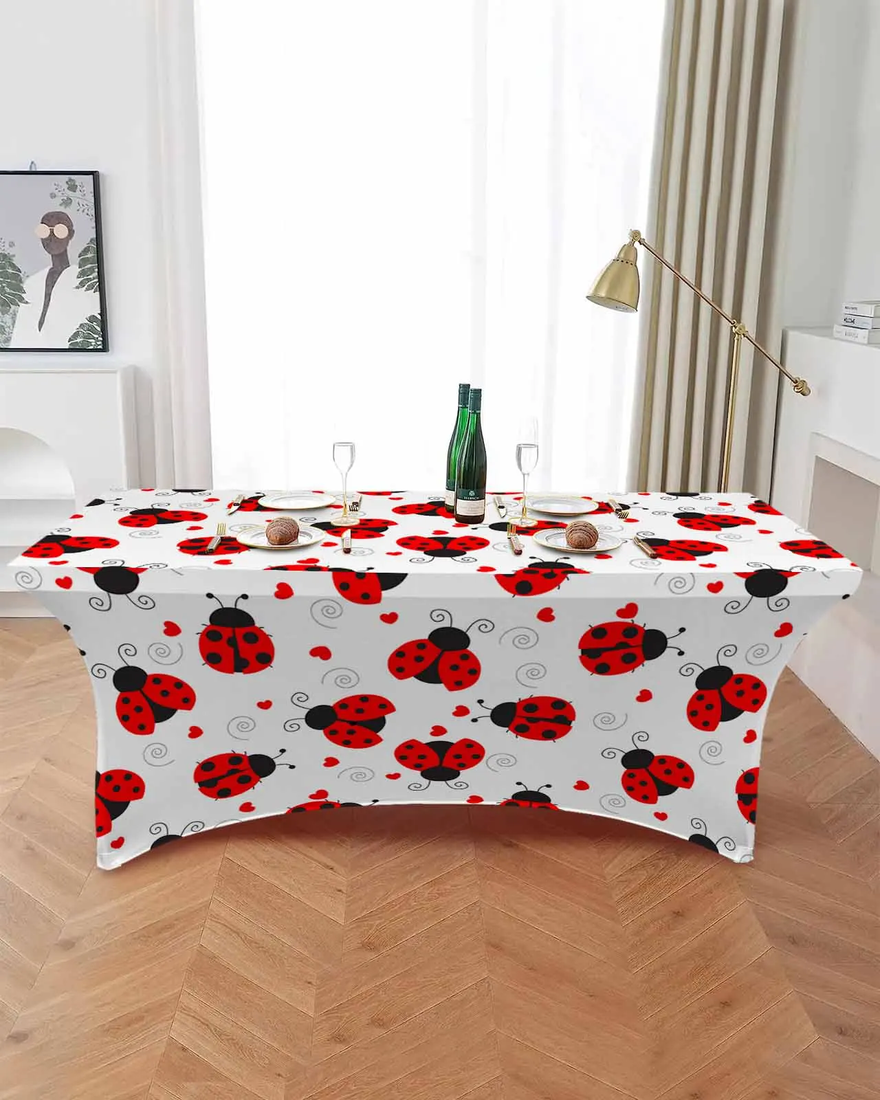 Ladybug Love Heart Dotted Texture Table Skirt Wedding Decoration Home Birthday Party Table Skirt Dessert Table Cover Home Decor