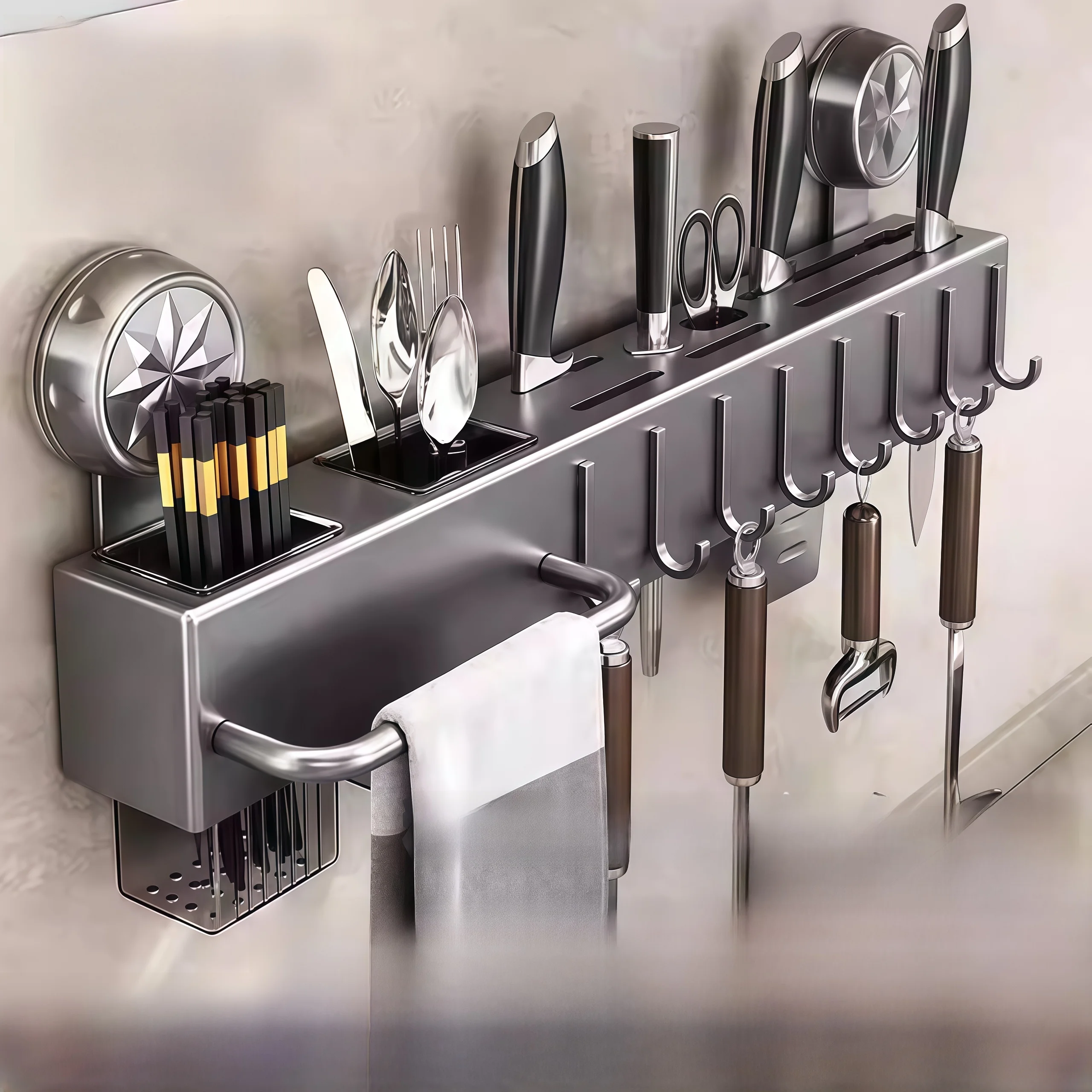 Suporte de parede multifuncional para facas de cozinha, sem necessidade de perfuração, prateleira de armazenamento para organ...