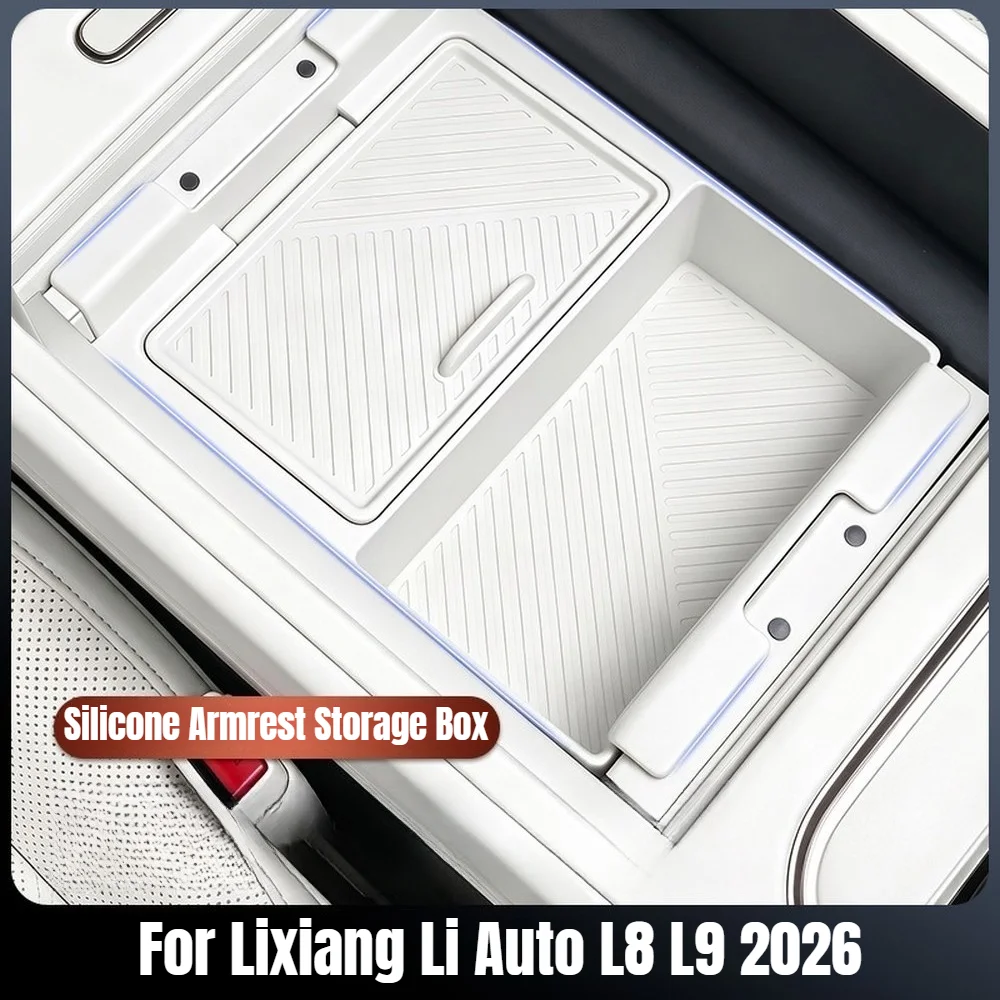 For Lixiang Li Auto L8 L9 2026 Car Armrest Box Storage Organizer Case Center Console Armrest Silicone Tray Interior Accessories