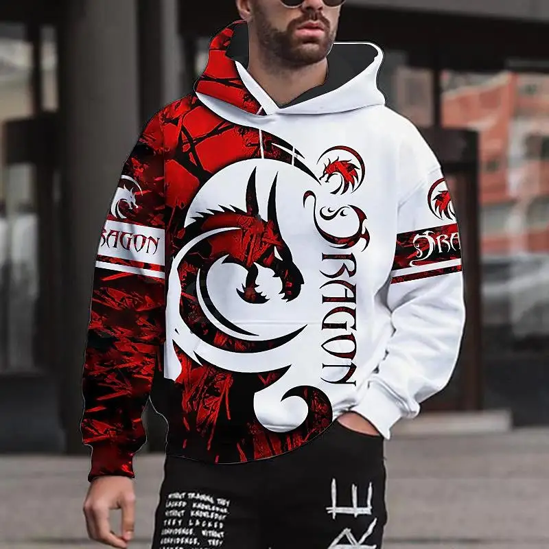 Felpa con cappuccio da uomo per uomo Dragon Graphic 3D Print felpe outdoor Pullover abbigliamento moda quotidiana autunno manica lunga oversize