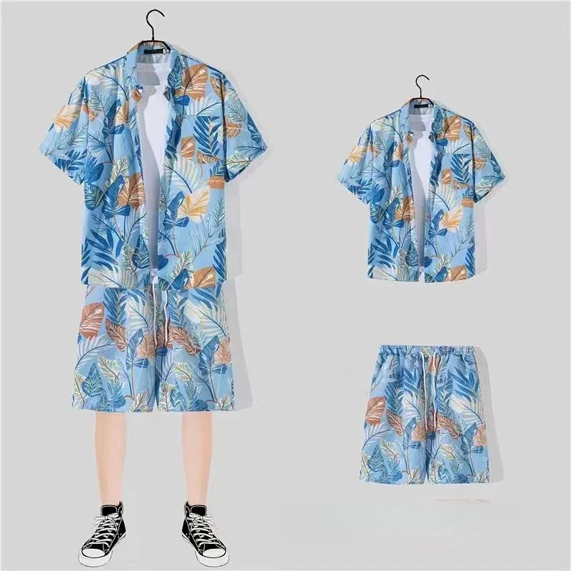 Summer Men's Casual Beach Suit Loose Handsome Hawaiian Beach Travel Quick Drying Short Sleeve Floral Shirt Shorts Two Piece Set