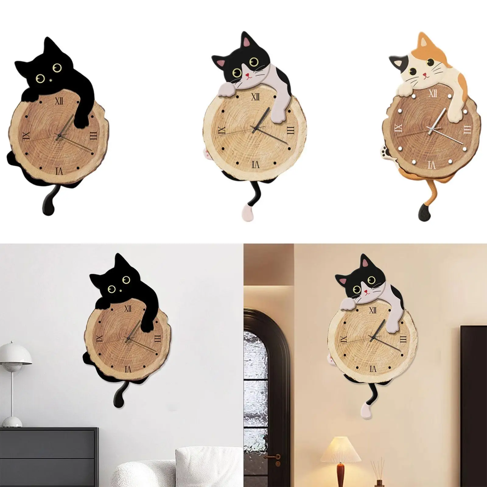 Cat Wall Hanging Clock with Swinging Tail Modern Pendulum Decorative Clock