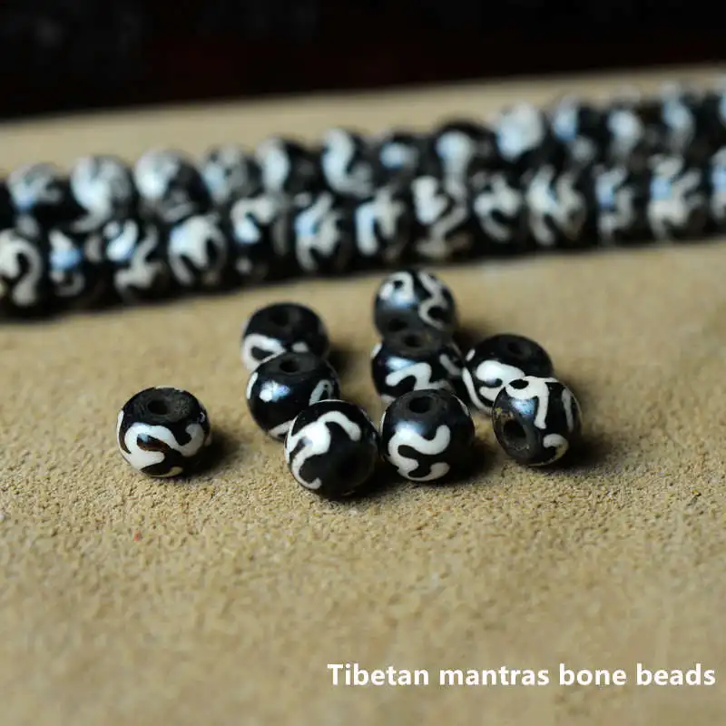 20Beads Yak Bone Loose Beads 8-9mm Tibetan Mantras Ethnic Totems TSB0231