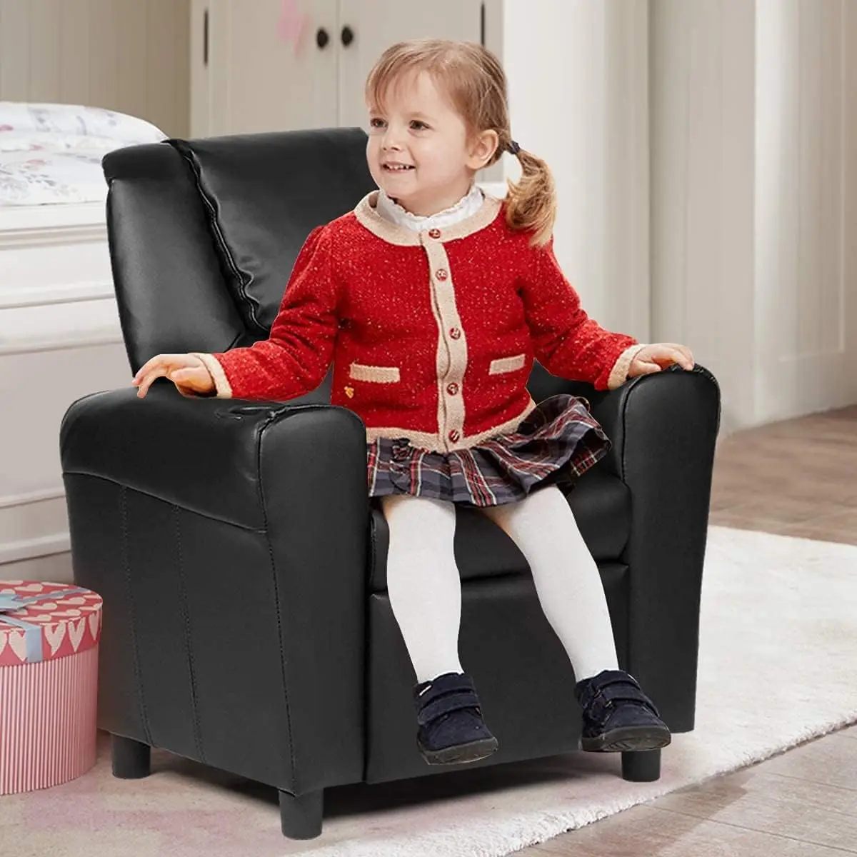 Silla reclinable para niños con portavasos, reposabrazos ergonómico y respaldo acolchado, sillón para niños pequeños para niños y Gir