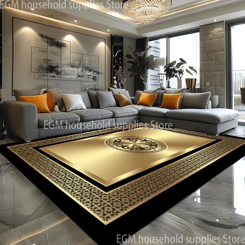 European Style Luxury Large Rugs for Living Room Black Gold Parlor Sofa Carpet Non-slip Easy Cleaning Coffee Tables Mat 200x300