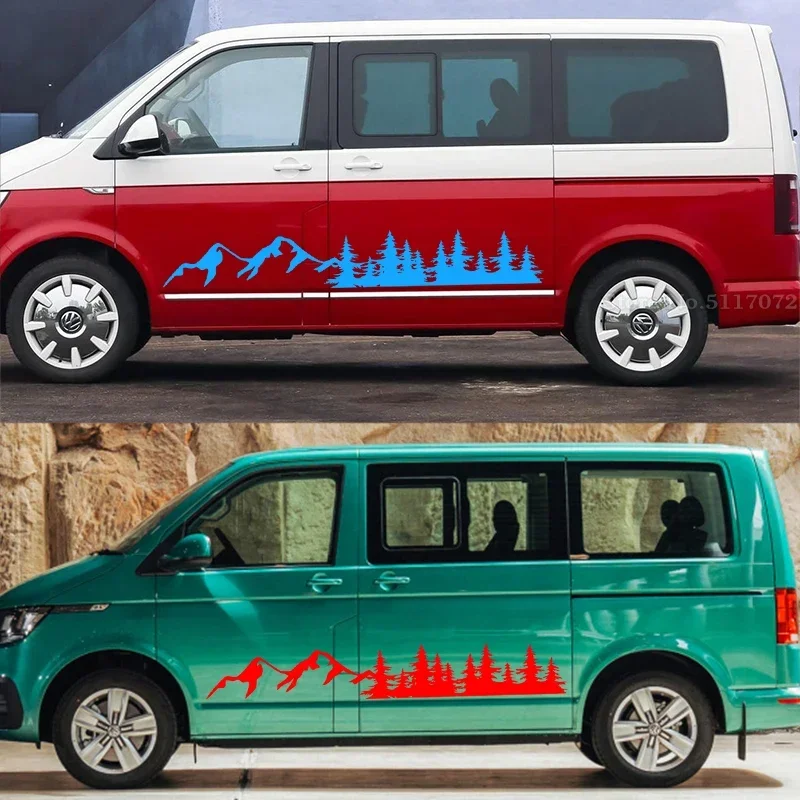 

2PCS Car Door Side Stickers Mountain Forest Decal Accessories For Volkswagen VW Multivan TRANSPORTER T5 T6 Toyota Elfa
