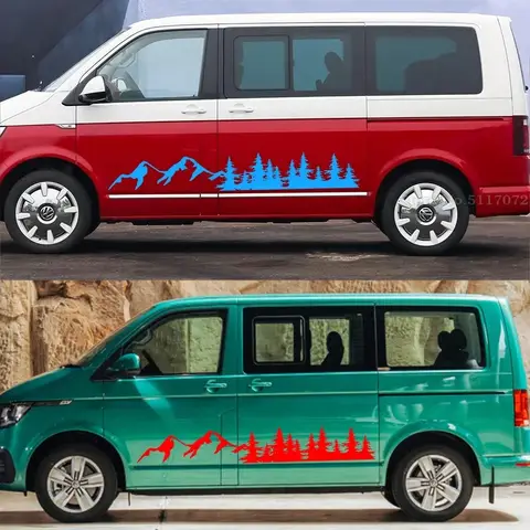 2PCS Car Door Side Stickers Mountain Forest Decal Accessories For Volkswagen VW Multivan TRANSPORTER T5 T6 Toyota Elfa 8 best sales vw multivan accessories - №4