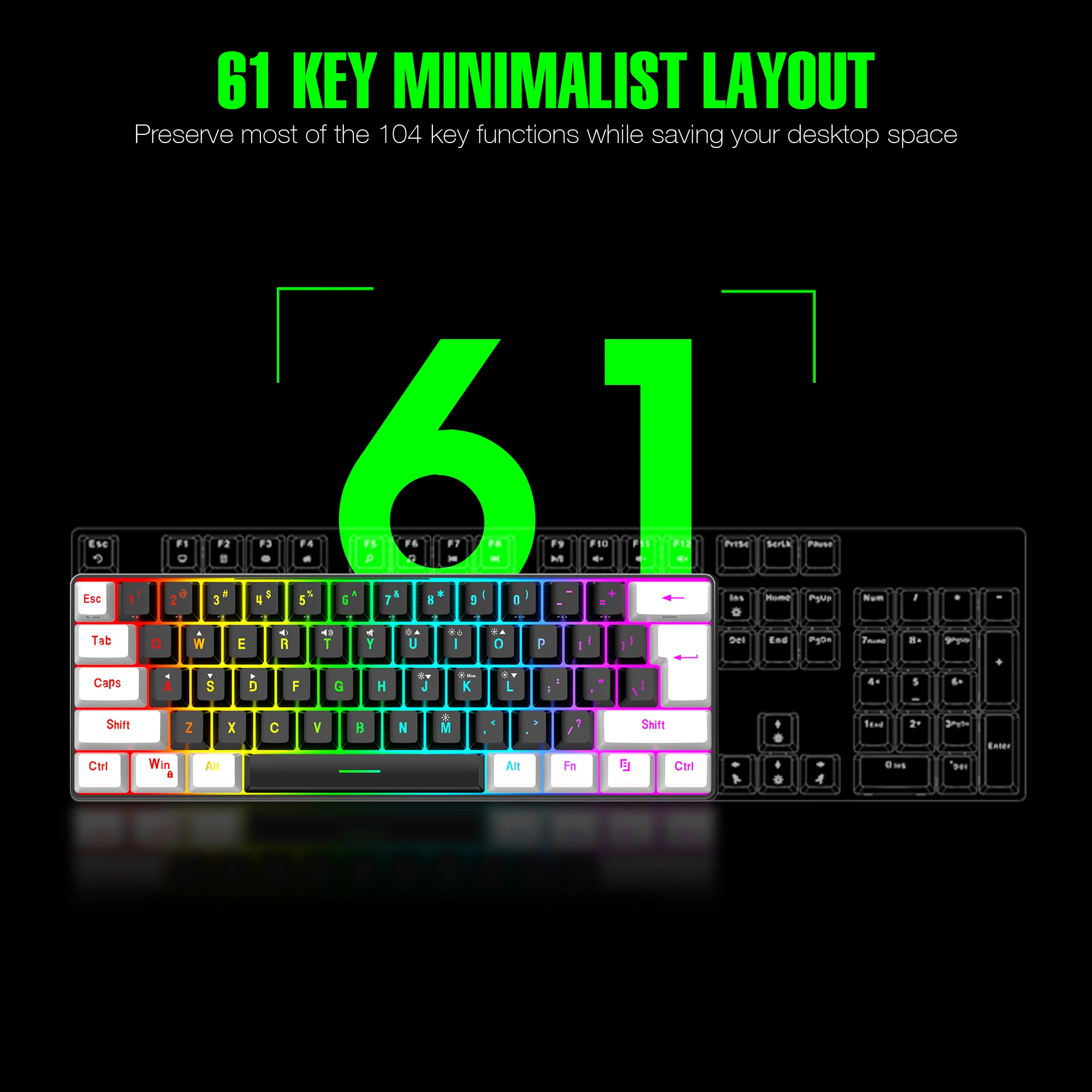 Imagem -04 - Usb Wired Keyboard Mouse Kit Rgb Backlight Iluminação Led Colorida Gaming Mouse 61 Teclas 3200dpi