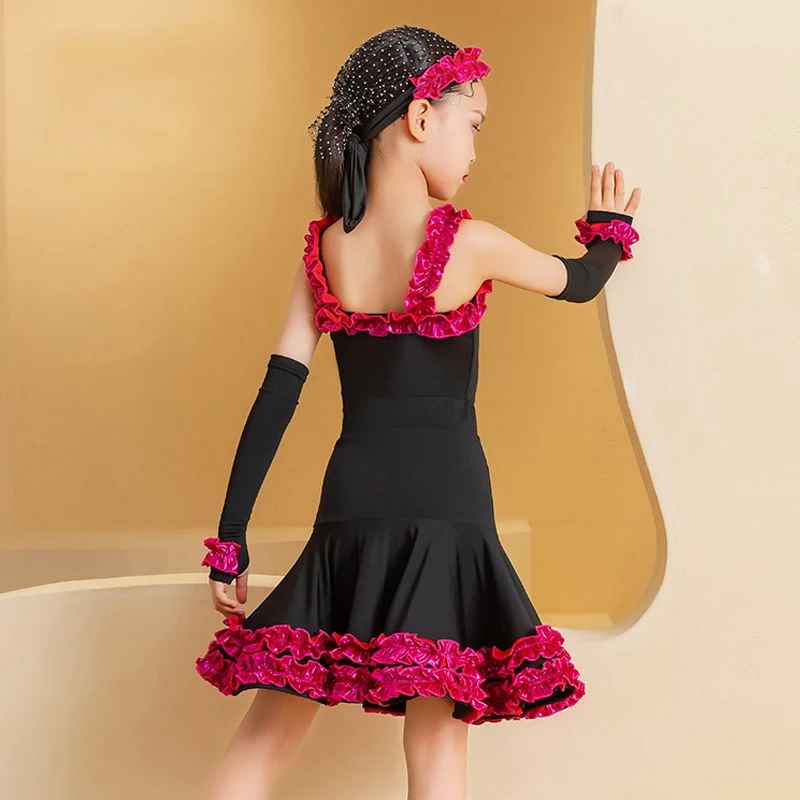 Vestidos de actuación de baile latino para niños, trajes divididos para niñas, disfraces de competición, ropa profesional de baile latino, SL10495