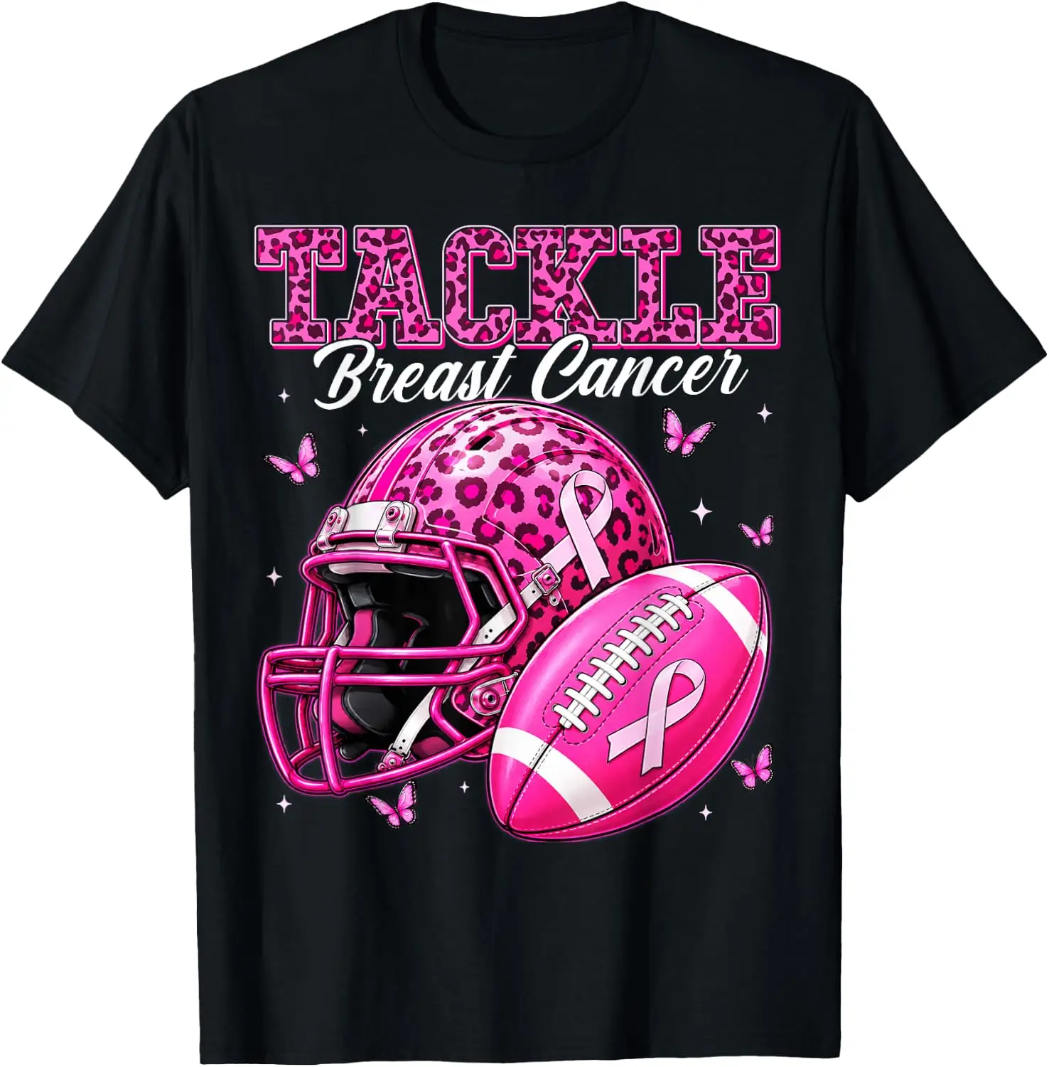 Football Tackle Breast Cancer Awareness Women Pink Ribbon T-Shirt Cute Halloween Pumpkin Short-Sleeve Tee: Fun, Breathable, Pure Cotton, Stylish—Perfect for Sports, Lounging, or Casual Wear.