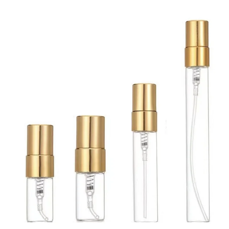 

50Pcs Atomizer Spray Bottle Glass Clear Empty Bottle Gold Pump 2ml 3ml 5ml 10ml Portable Packaging Refillable Perfume Bottles