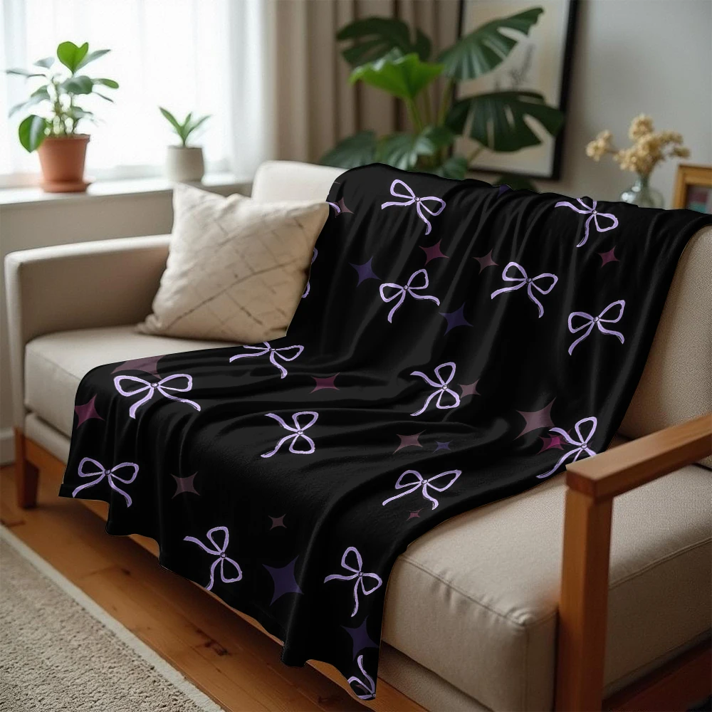 Purple Bow Lightweight Microfiber Soft Christmas Fleece Blanket Warm Cozy Throw for Bed Sofa Office Travel All Season