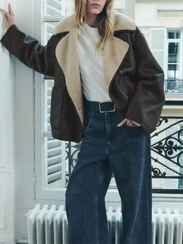 Jaet en simili cuir à col Double face pour femme, vêtement d'extérieur haut de gamme, sensation intercée, Sli Commute Sle