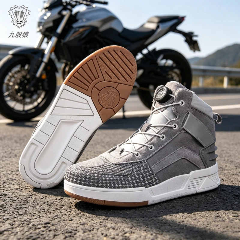 Motorcycle Shoes for Men 2027 New Anti Slip Wear-resistant Men's Motos Protective Boots Leather Mesh Breathable Sports Shoes