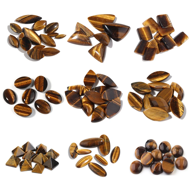 10PCS Natural Tiger Eye Cabochon Stones Various Shape Flatback Cabochon Spacers For Jewelri Make Jewelry Accessories Wholesale