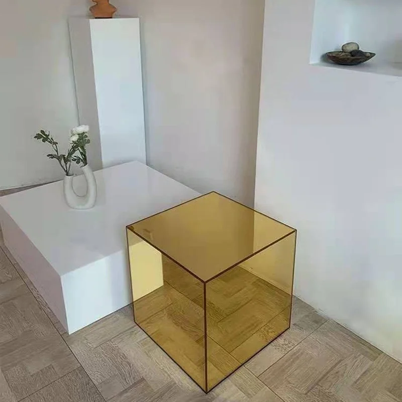 Minimalist Square Glass Mirror Coffee Table Bedside Table Blogger The Same Photography Props Acrylic Side Table Furniture