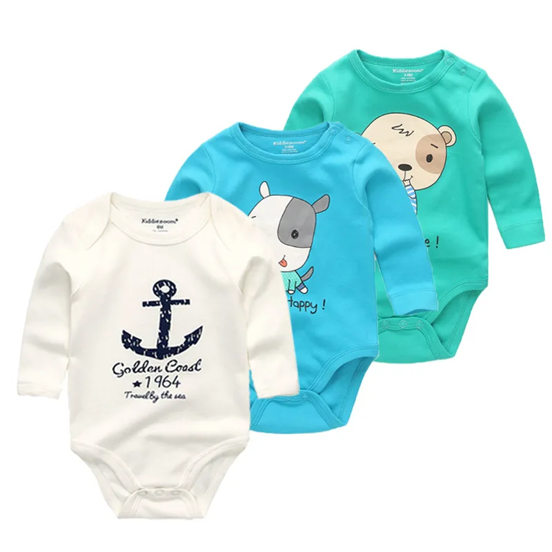 Cartoon Baby Boy Girl Bodysuits 3-Pack Unisex Long Sleeve Onesies Spring Autumn Cotton Infant Clothing Sets