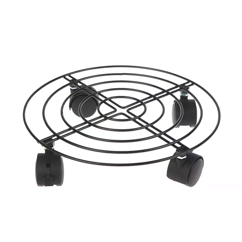 Black 27cm Garden Plant Stands Indoor Metal Flower Pot Stand Heavy Duty Plants Holder With Four Wheels Plant Mobile Trolley