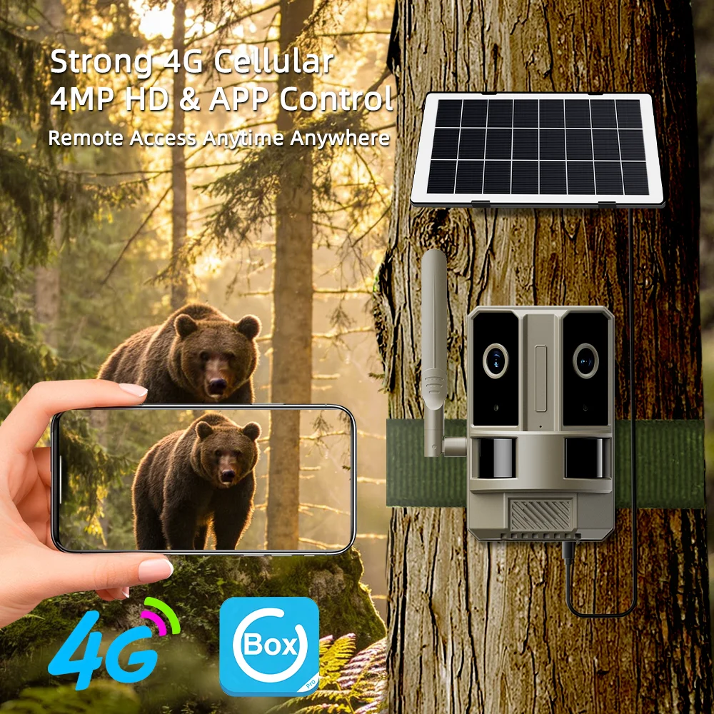 4MP EU 4G Cellular Dual-Lens 180° View Dual-PIR 170° Detect Angel Night Vision Hunting Trail Wildlife Game Solar Camera Outdoor