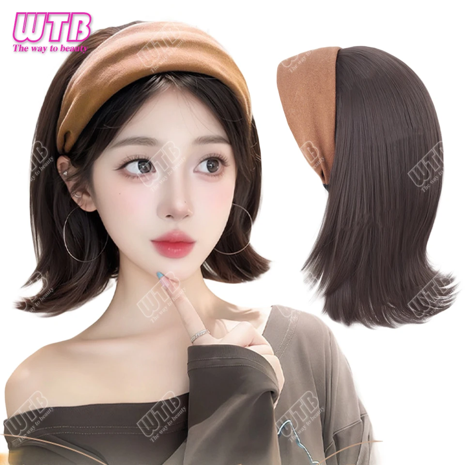 باروكات صناعية طبيعية قصيرة مستقيمة لعصابة رأس رمادي/بني للنساء للاستخدام اليومي للحفلات شعر مستعار مقاوم للحرارة