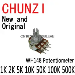 5PCS B1K B2K B5K B10K B20K B50K B100K B500K 6PIN Shaft  Amplifier Dual Stereo Potentiometer WH148 1K 2K 5K 10K 50K 100K 500K