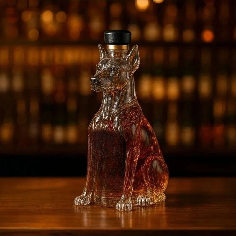 Transparent Glass Dog Shape Whiskey Wine Bottle Health Wine Container Home Craftsmanship Bar Decoration Gift Set With Stopper