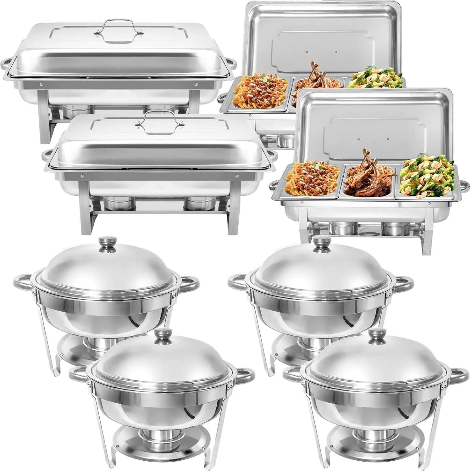 8 Pack Chafing Dish Buffet Set, Stainless Steel Catering Food Warmer For Banquet, Parties, Wedding (4 Packs 8Qt 1/3 Pan + 4