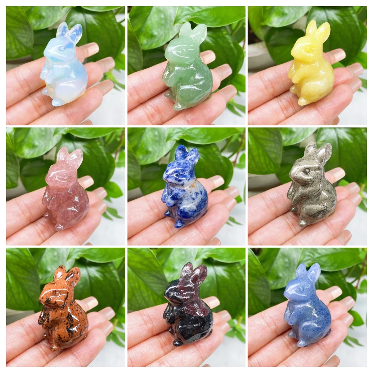 1.5'' Rabbit Natural Stone Carving Amethyst  Quartz Agate Rabbit Animal figurine Healing Home Decor Gemstone Gift Room Ornament