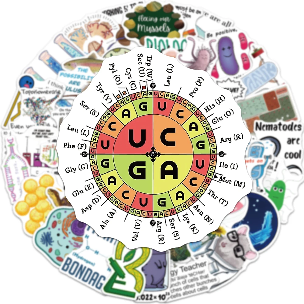 50PCS Fun Biology Graffiti Stickers Teaching Fun Stickers Scrapbooking Collage Material Phone Cases Guitar Notepads Waterproof