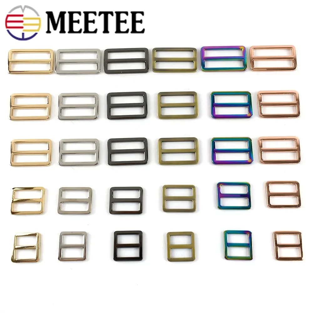 20Pcs Meetee 16-50mm Metal Buckles Slider Tri-Gilde Adjuster Bags Strap Webbing Ring Clasp DIY Clothes Leather Craft Accessories