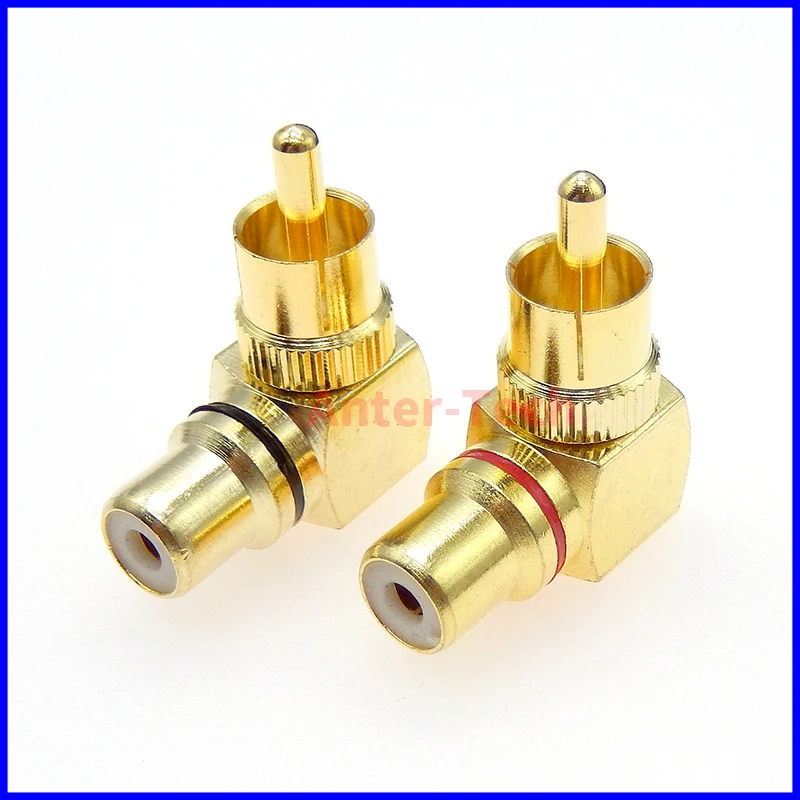 2Pcs Gold Plated Brass RCA Right Angle Male To Female Connector 90 Degree Adapters Connectors plug to jack