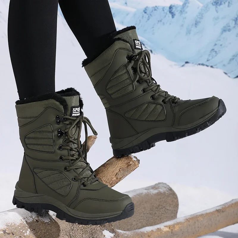 Winter Damen Schneestiefel Hohe Wasserdichte Knöchelstiefel Damen Dicke Warme Wanderstiefel Outdoor Baumwollschuhe Sneakers – Detail 8