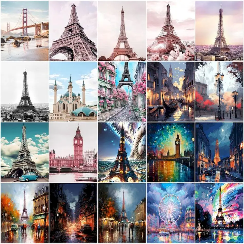 

GATYZTORY Painting By Numbers Coloring For Adults Eiffel Tower City Scenery Paint Kit Picture Drawing Markers By Numbers Diy Set