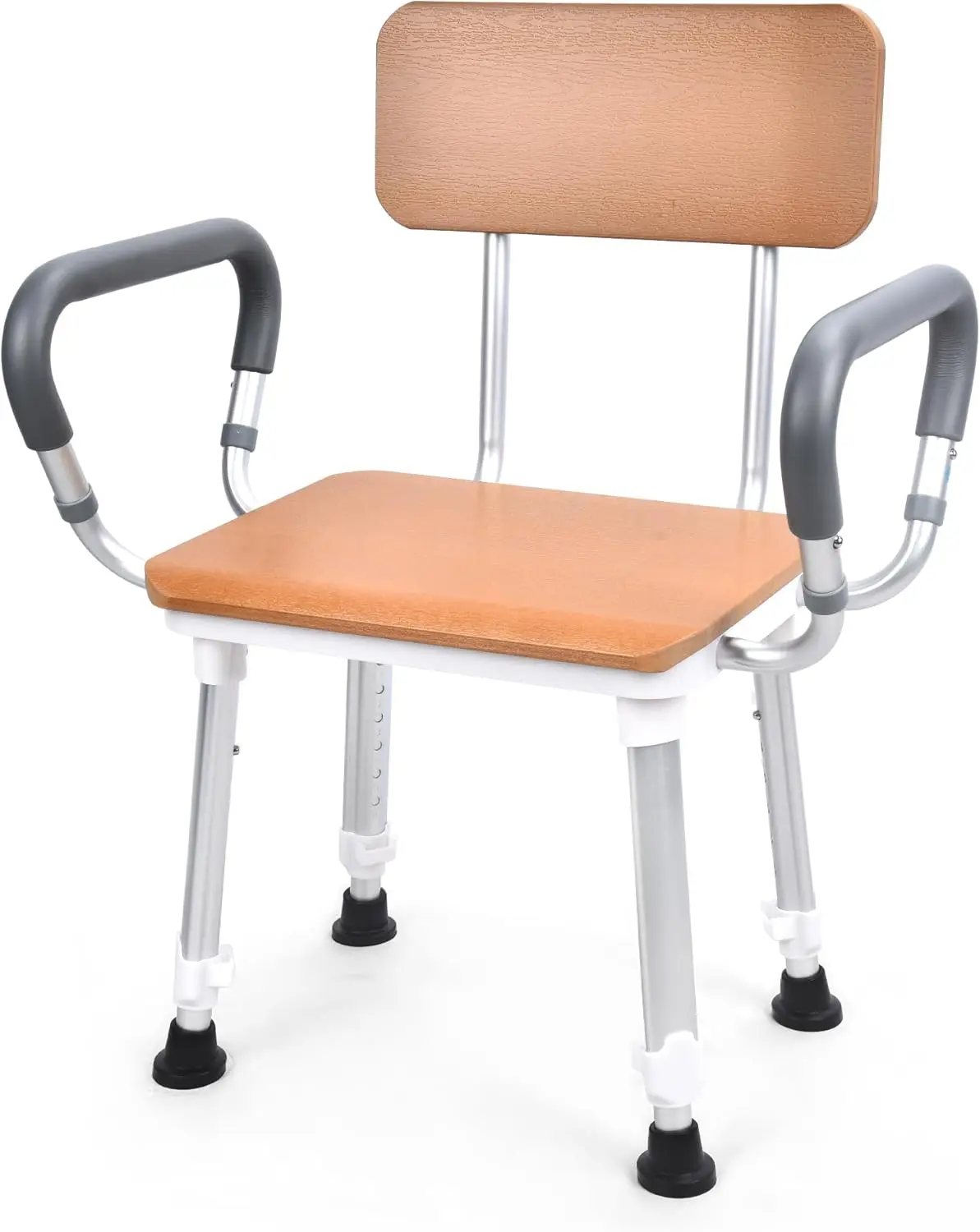 

Heavy Duty Shower Chair for Elderly and Disabled, Adjustable Height, Wooden Seat, Supports 400 lbs