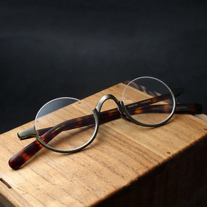 

Japanese Style Small Round Glasses Frame Handmade Men Semi Rimless Eyeglasses Women Ultralight Vintage Retro Eyewear