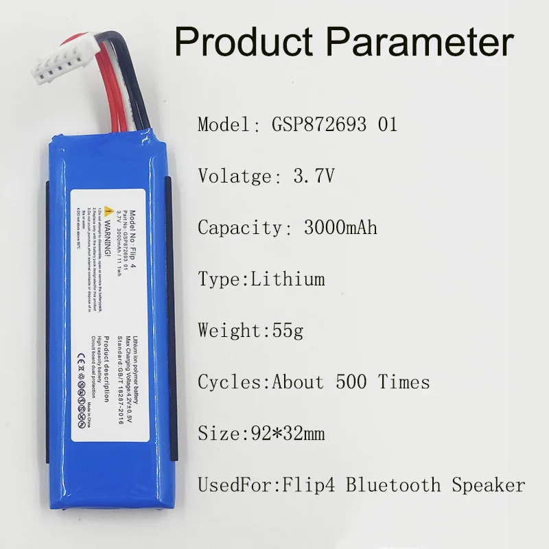 for New replacement GSP872693 01 3000mah 3.7V battery for JBL Flip 4/Flip 4 Special Edition battery