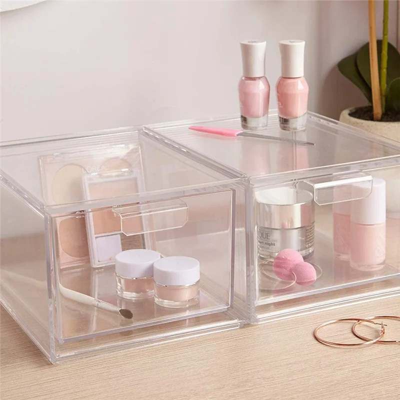 

A47U Прозрачные пластиковые ящики-органайзеры высотой 4,5 дюйма, организация косметики и косметических принадлежностей