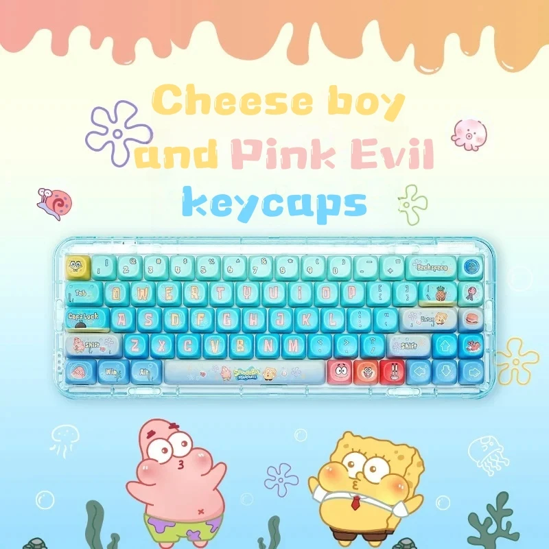 Cheese Heads Boy And Pink Devil Theme Keycaps Cute 148 Key Complete Set Moa High Mechanical Keyboard Keycaps Can Play Wallpaper