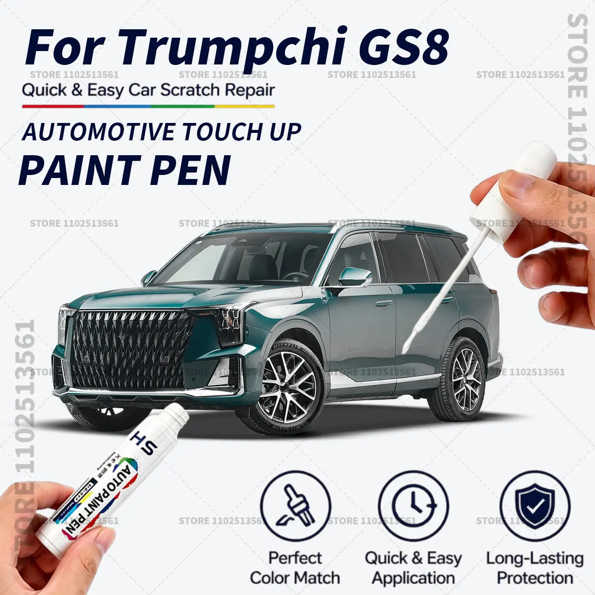 For Trumpchi GS8 White B72 Black Quick Dry Car Touch Up Paint Pen Auto Scratch Repair Brush for Paint Chips Scratches and Scuffs