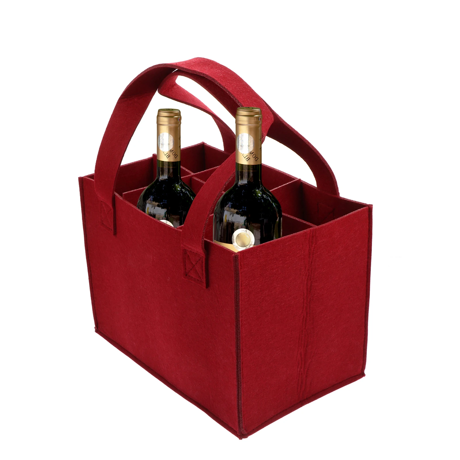

1pc Red Carrier Bag Felt Wine Tote Storage Bottle Holder Reusable Grocery Tote For Travel Picnic Christmas Present Wine Bottle