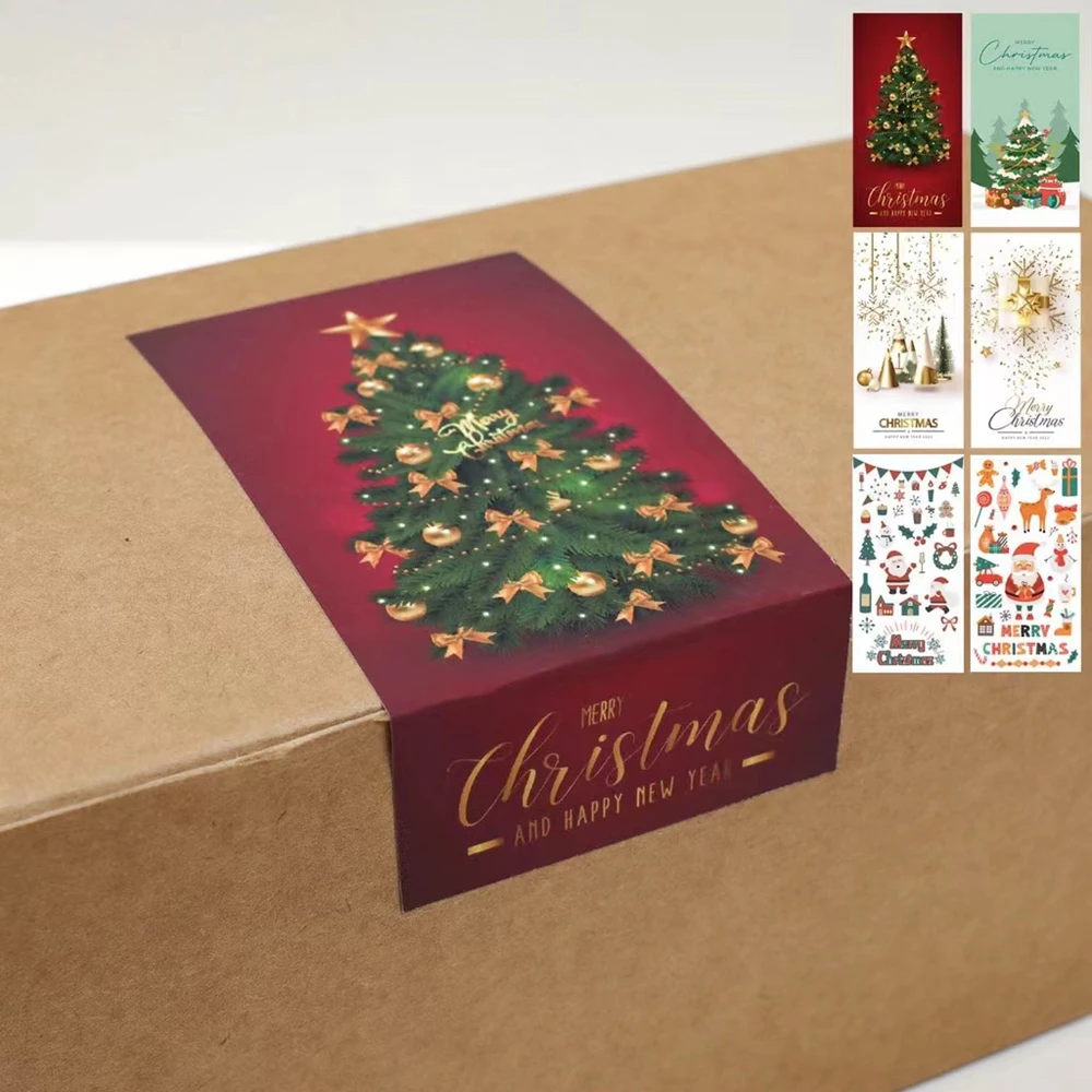 10pcs Merry Christmas Stickers 5x10cm Rectangle Red Christmas Gift Box Decor Seal Sticker Cute Santa Stickers Stationery